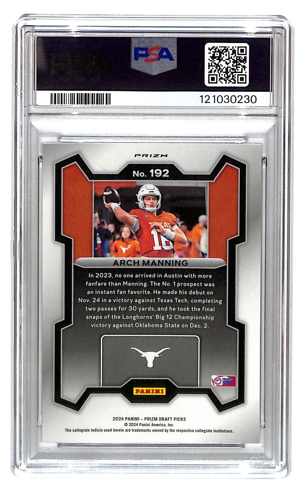2024 Arch Manning Prizm Draft Picks #192 Red Ice PSA Mint 9