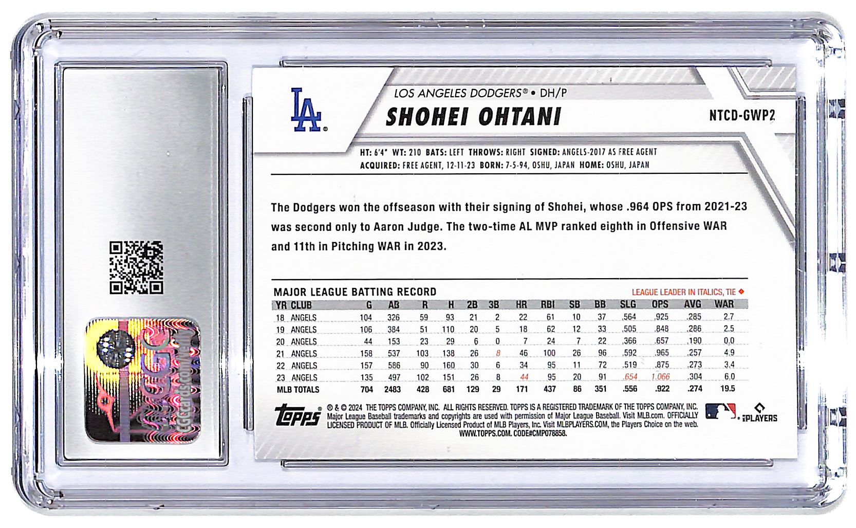 2024 Shohei Ohtani Topps National Trading Card Day #NTCD-GWP2 CGC Mint Plus 9.5
