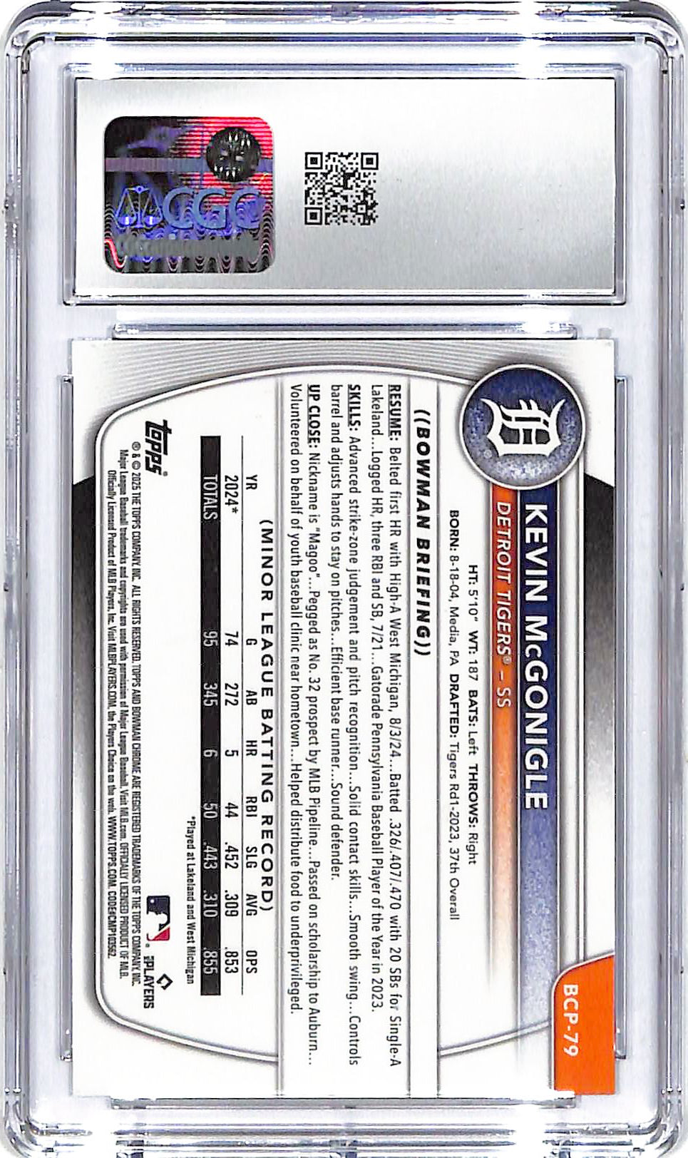 2025 Kevin McGonigle Bowman Mega Box Prospects #BCP-79 CGC Gem Mint 10