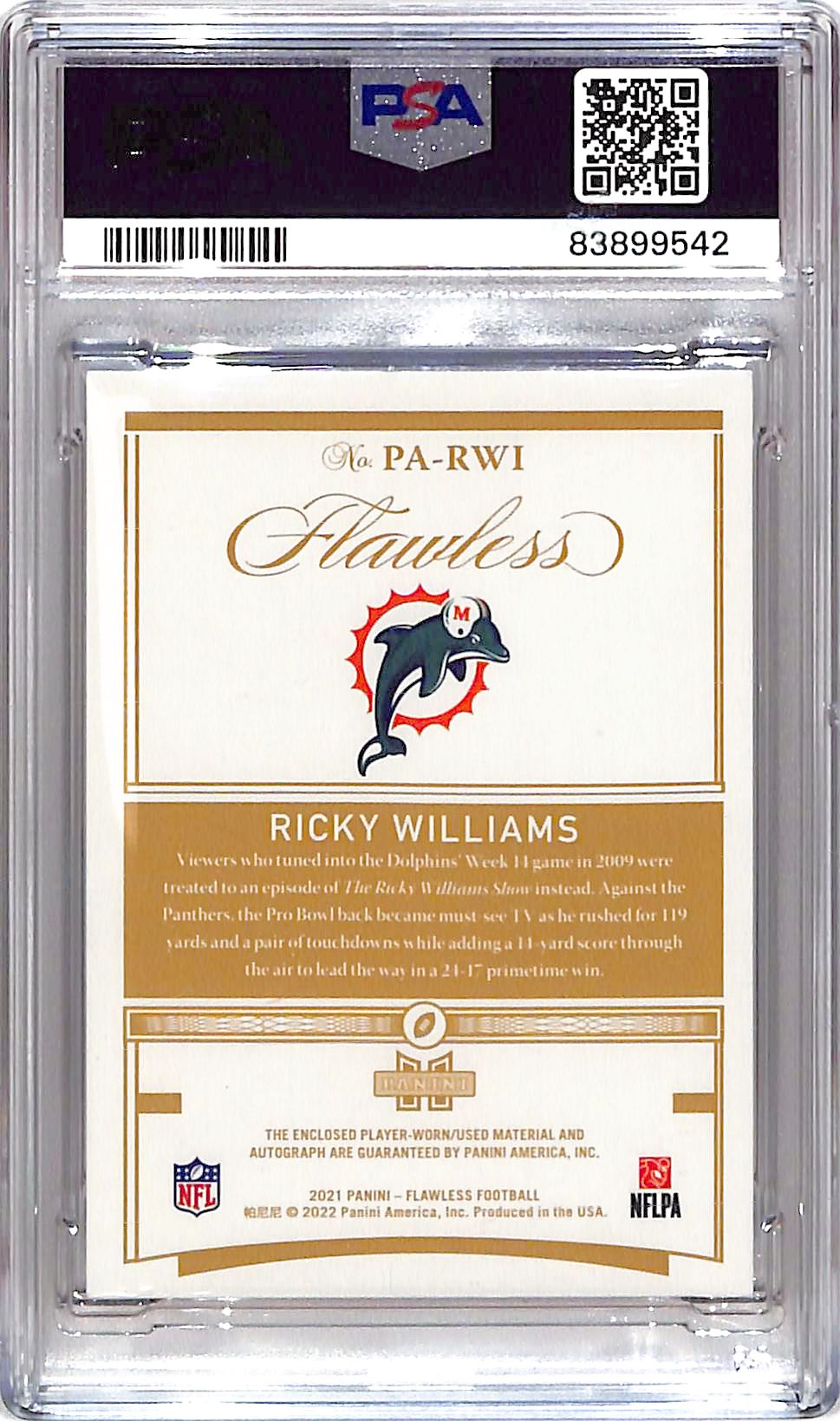 2021 Flawless Ricky Williams Auto Autograph NFL Shield Patch Platinum 1/1 PSA Authentic Dolphins