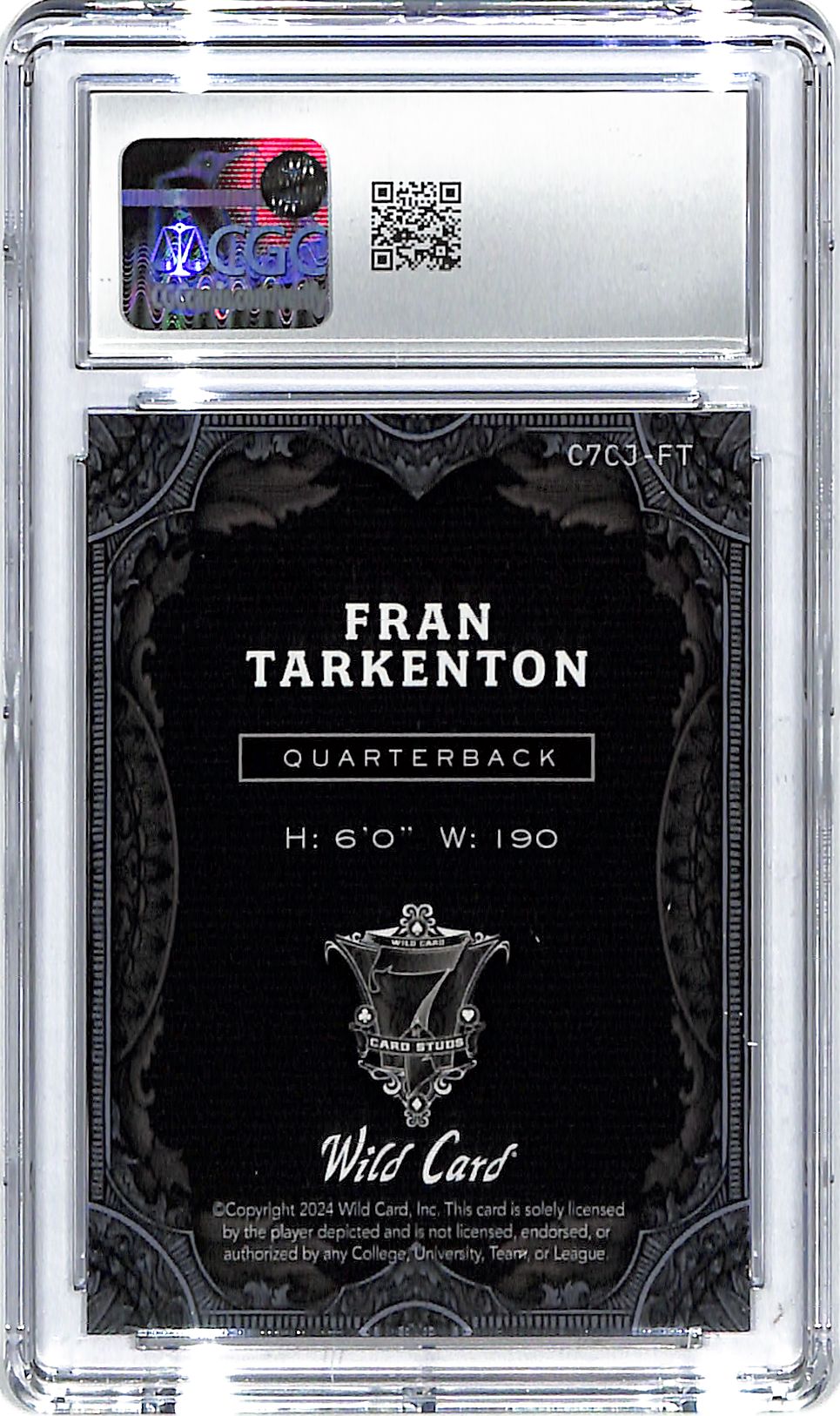 2024 Fran Tarkenton Wild Card Joker Platinum #C7CJ-FT CGC Gem Mint 10