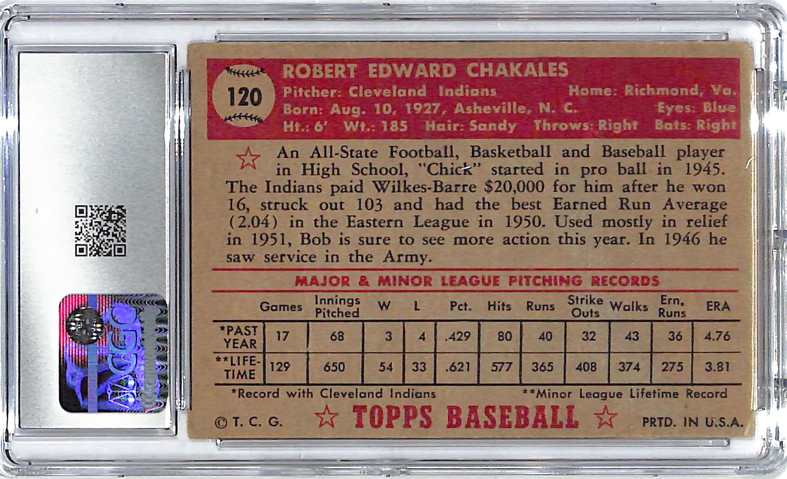 1952 Bob Chakales Topps #120 CGC Very Good 4