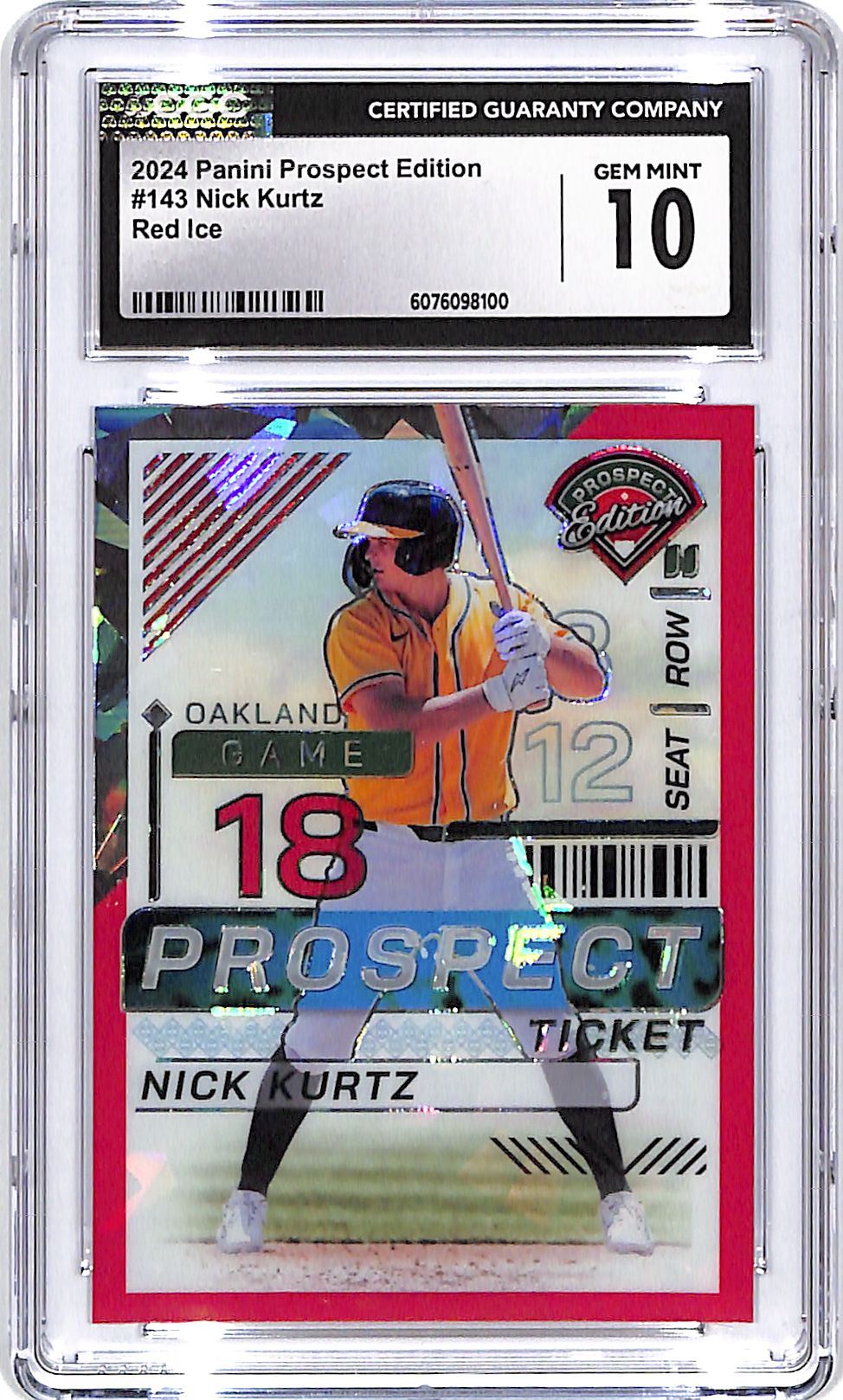 2024 Prospect Edition Nick Kurtz Rookie RC Red Cracked Ice CGC 10 Athletics