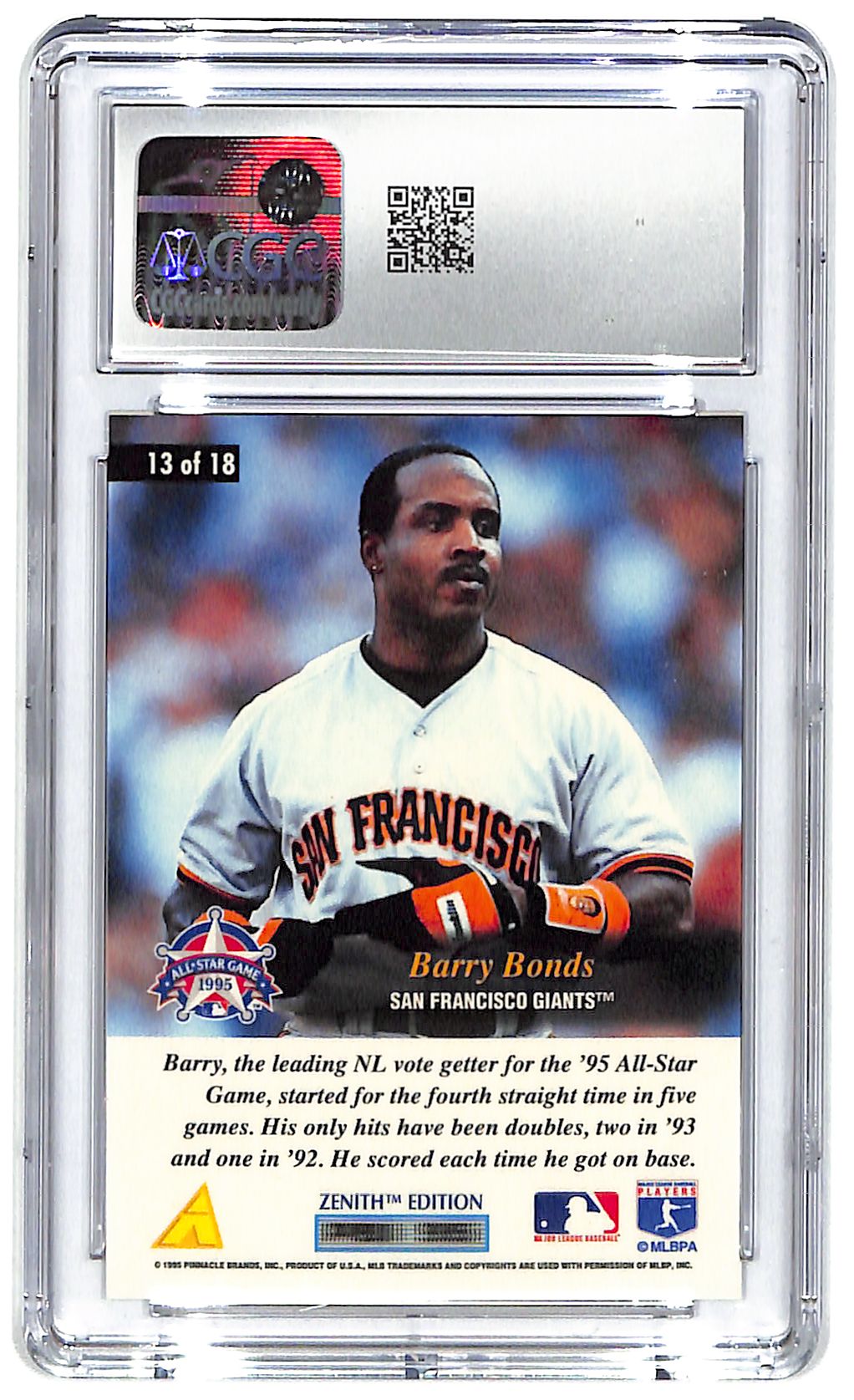 1995 Barry Bonds Zenith All-Star Salute #13 CGC Mint Plus 9.5
