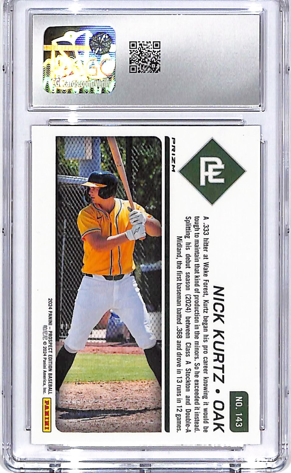 2024 Prospect Edition Nick Kurtz Rookie RC Red Cracked Ice CGC 10 Athletics
