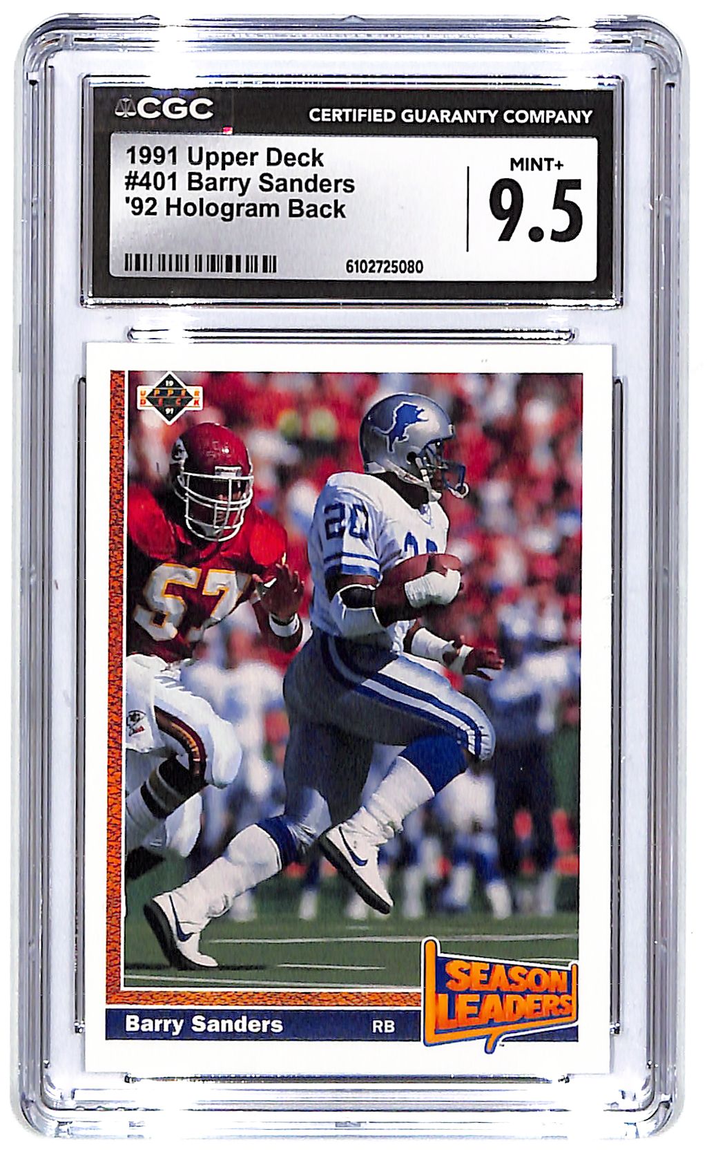 1991 Barry Sanders Upper Deck '92 Hologram Back #401 CGC Mint Plus 9.5