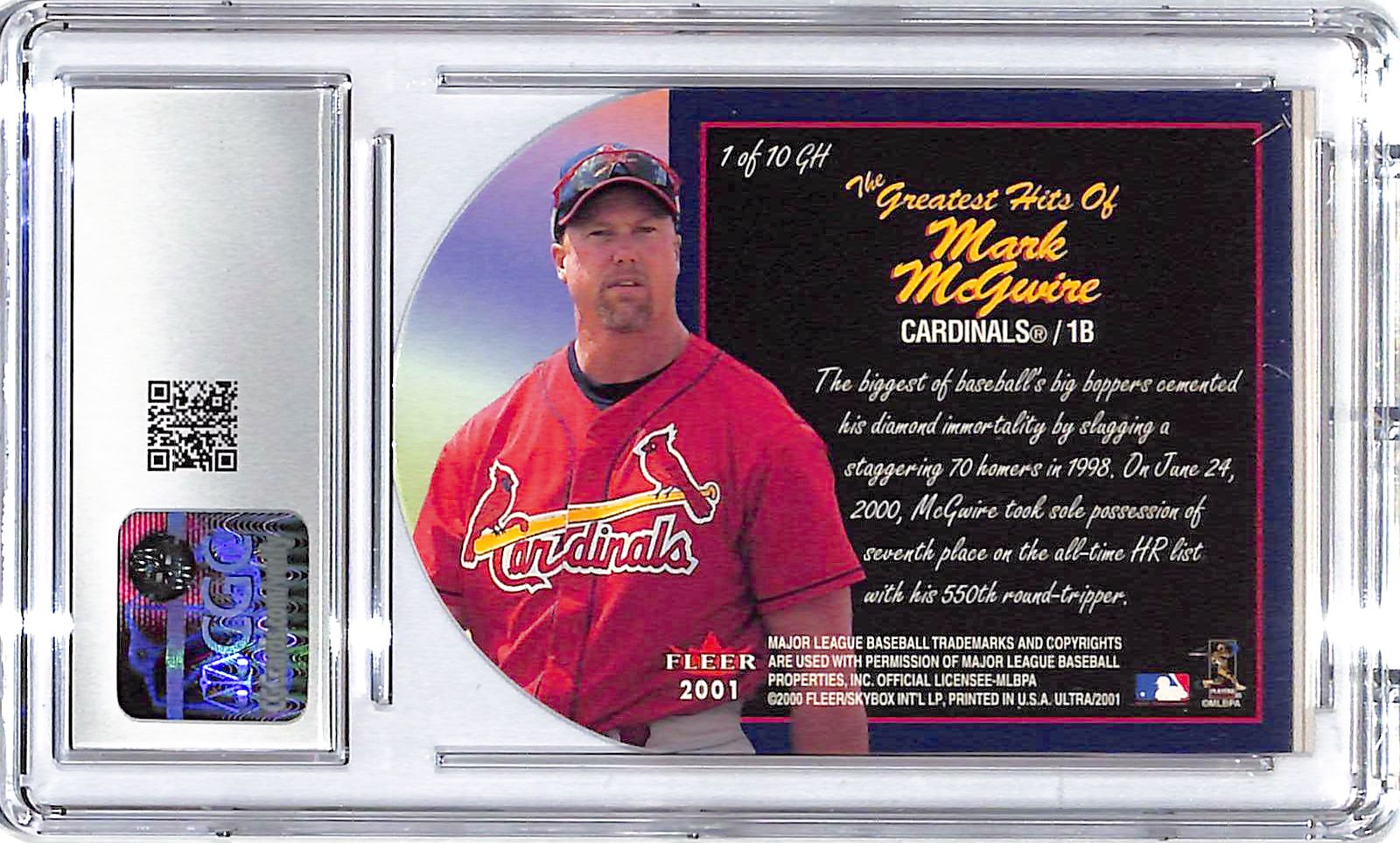 2001 Mark McGwire Fleer Ultra Greatest Hits #1GH CGC Mint Plus 9.5