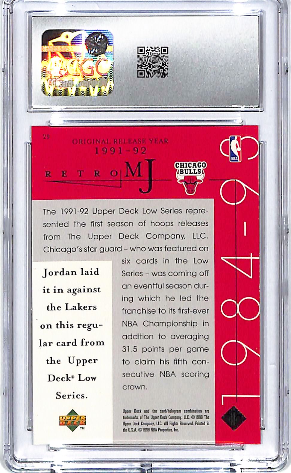 1998 Upper Deck MJ Career Collection Michael Jordan #29 CGC 10 Bulls