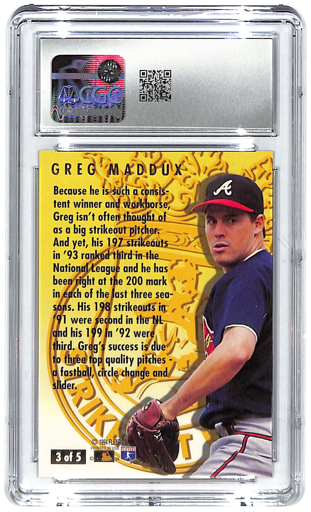 1994 Greg Maddux Fleer Ultra Strikeout Kings #3 CGC Mint Plus 9.5