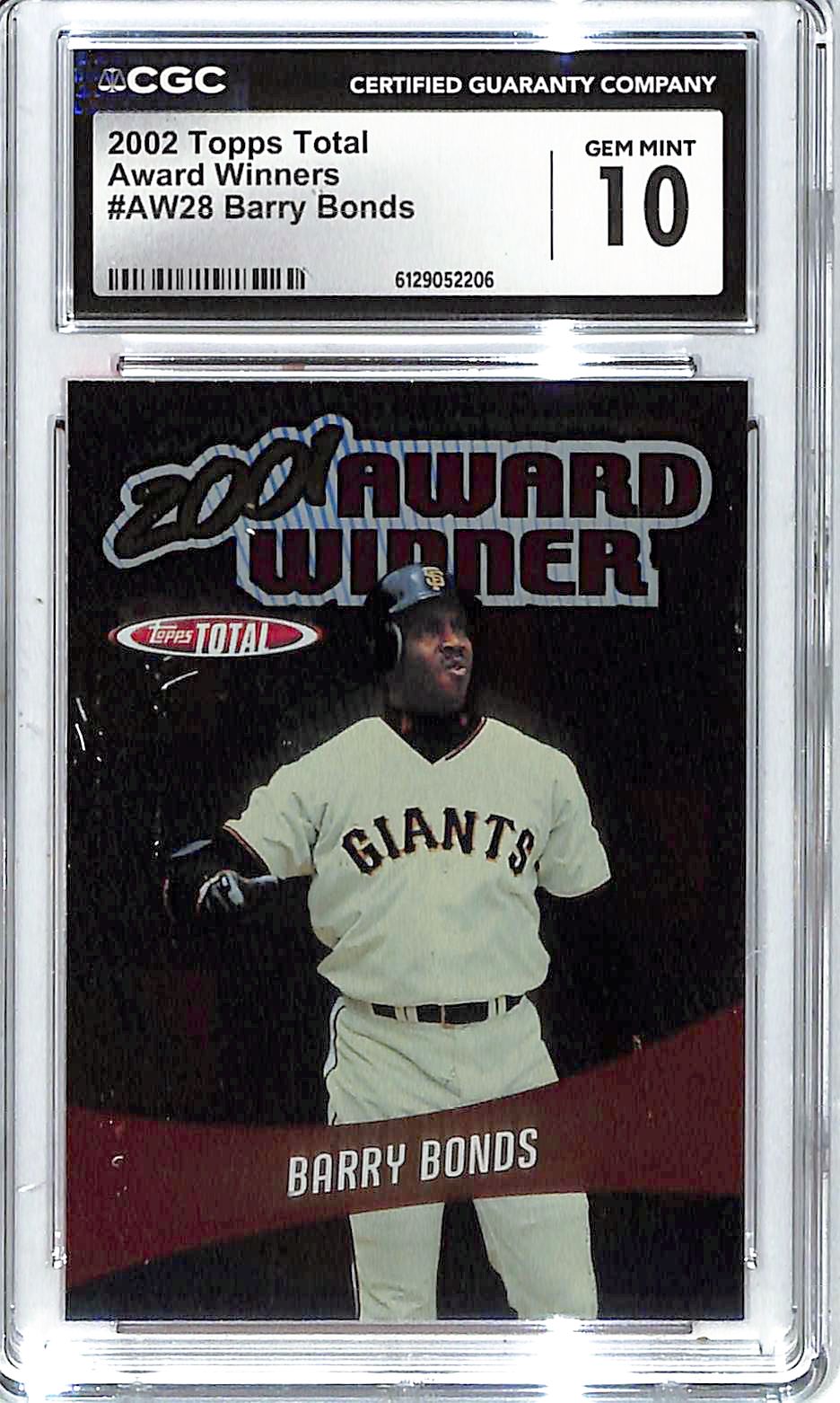 2002 Barry Bonds Topps Total Award Winners #AW28 CGC Gem Mint 10
