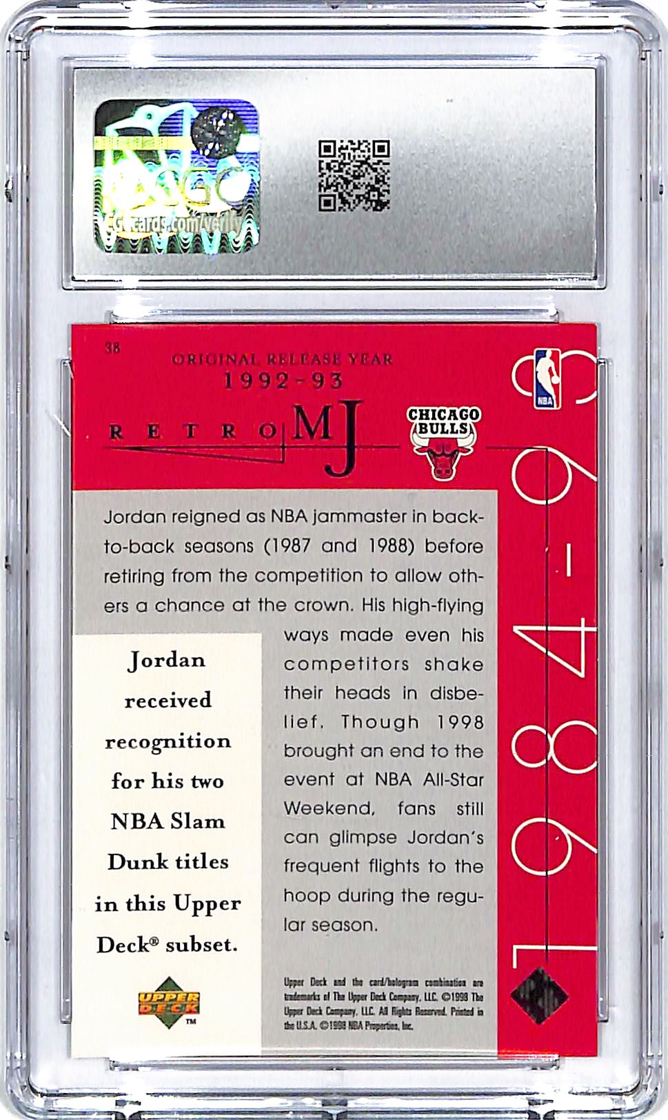 1998 Upper Deck MJ Career Collection Michael Jordan #38 CGC 10 Bulls