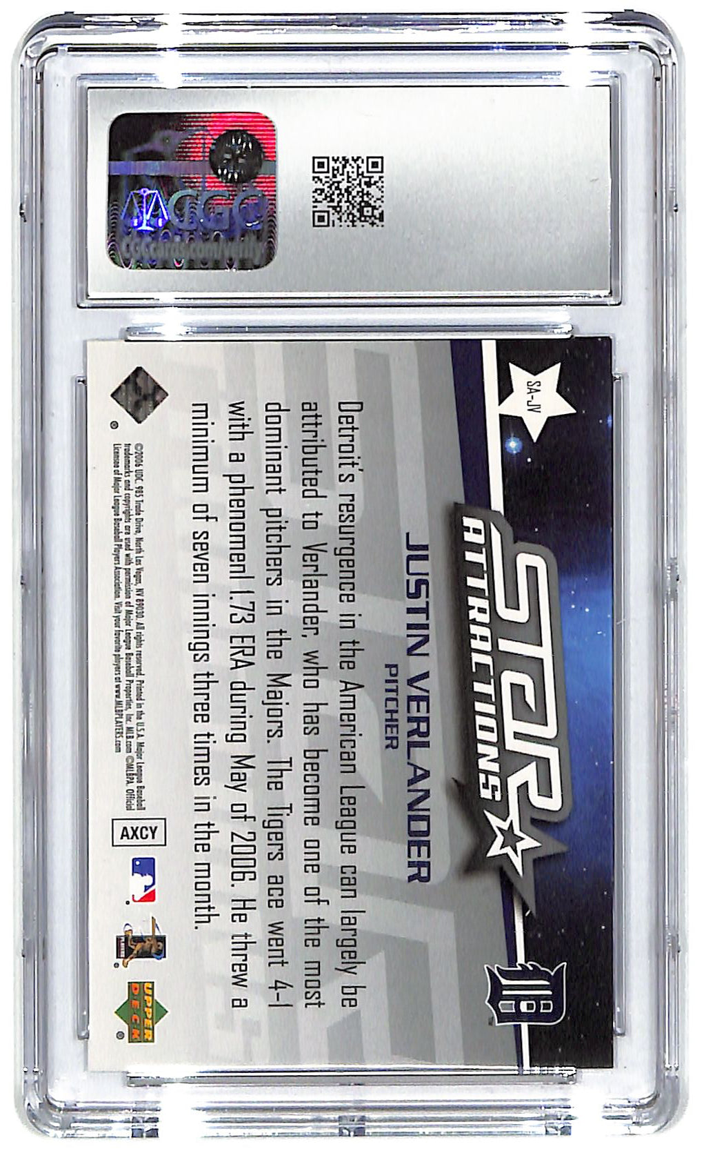 2006 Justin Verlander Upper Deck Star Attractions #SA-JV CGC Mint Plus 9.5