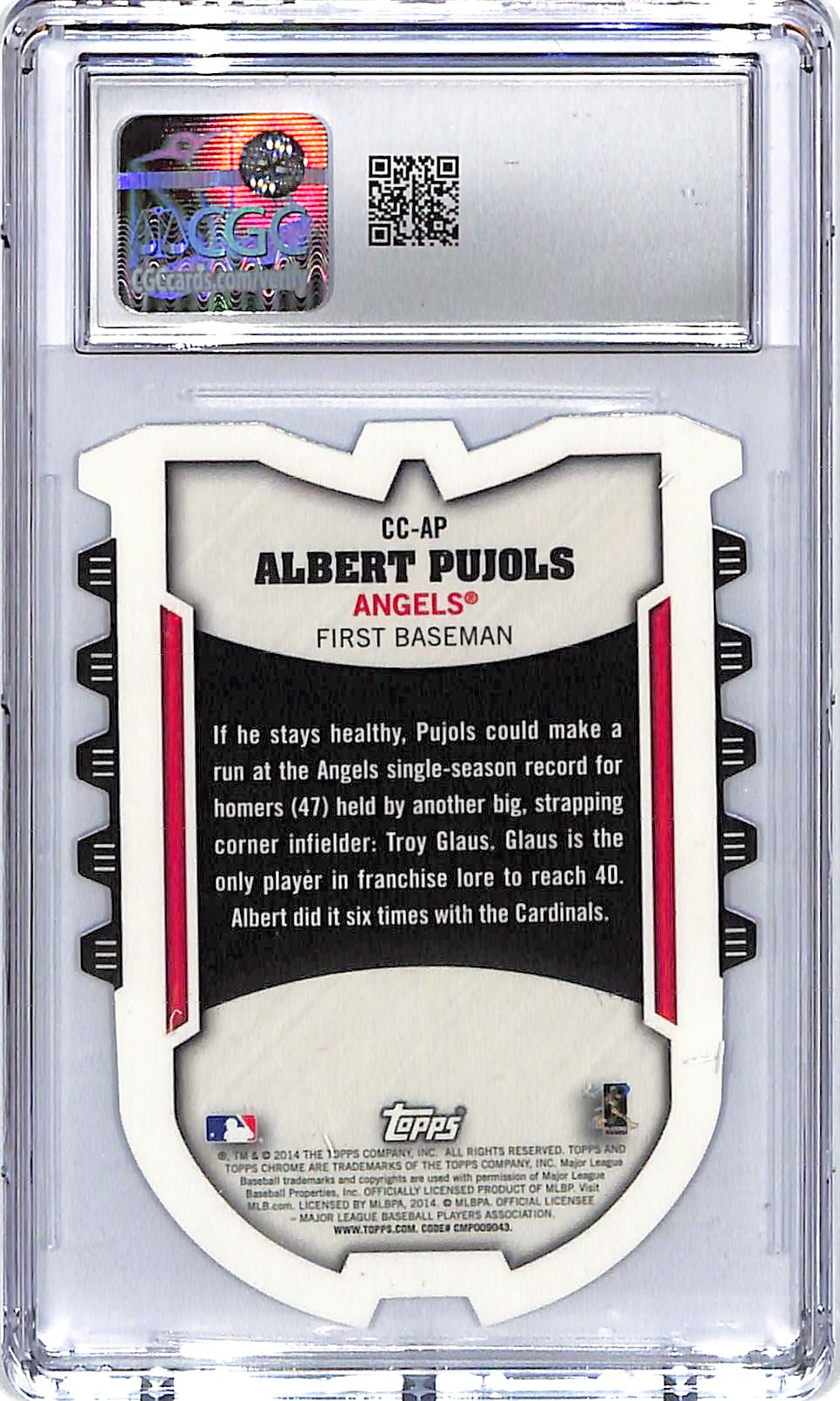 2014 Albert Pujols Topps Chrome Connection Die-Cut #CC-AP CGC Mint Plus 9.5