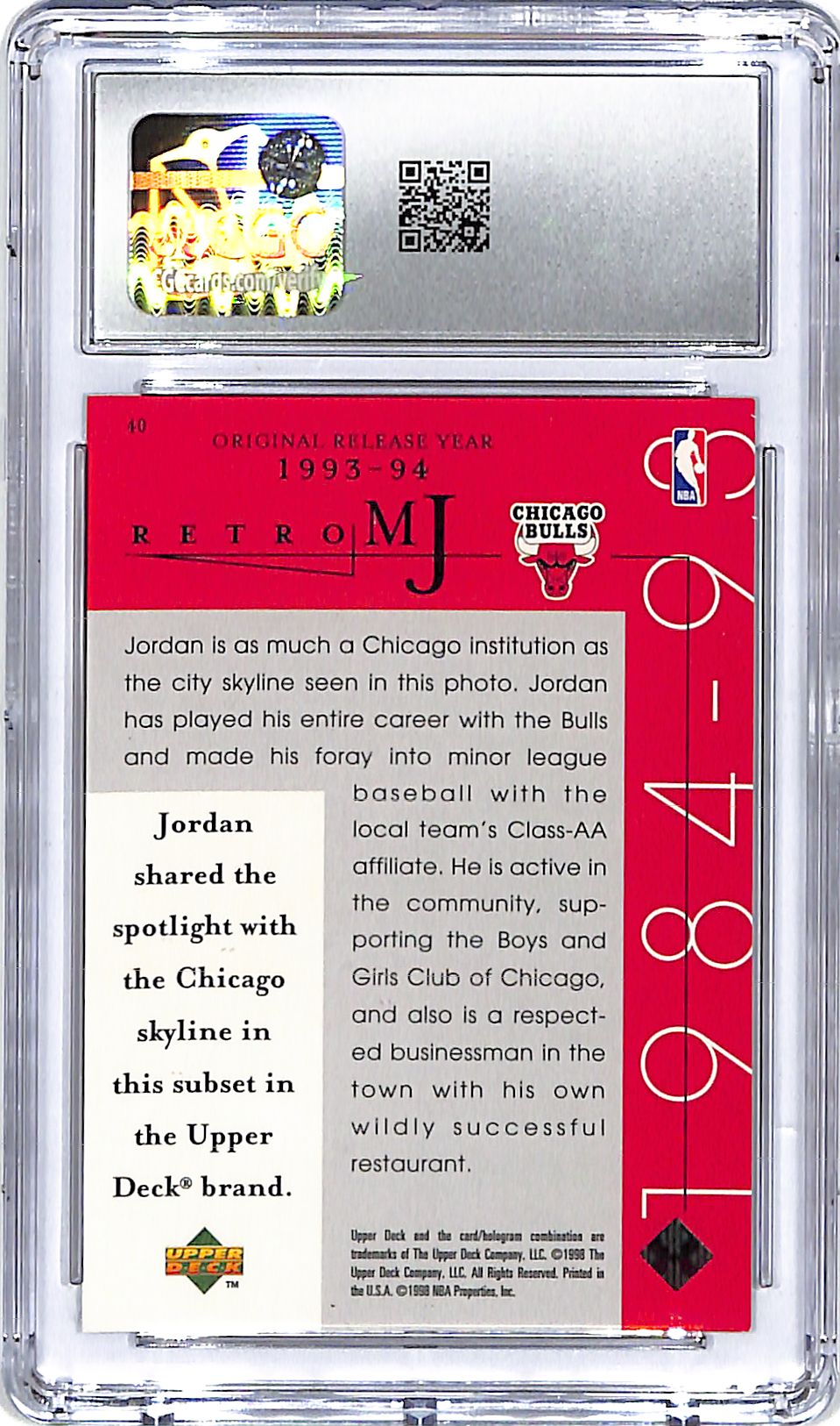 1998 Upper Deck MJ Career Collection Michael Jordan #40 CGC 10 Bulls