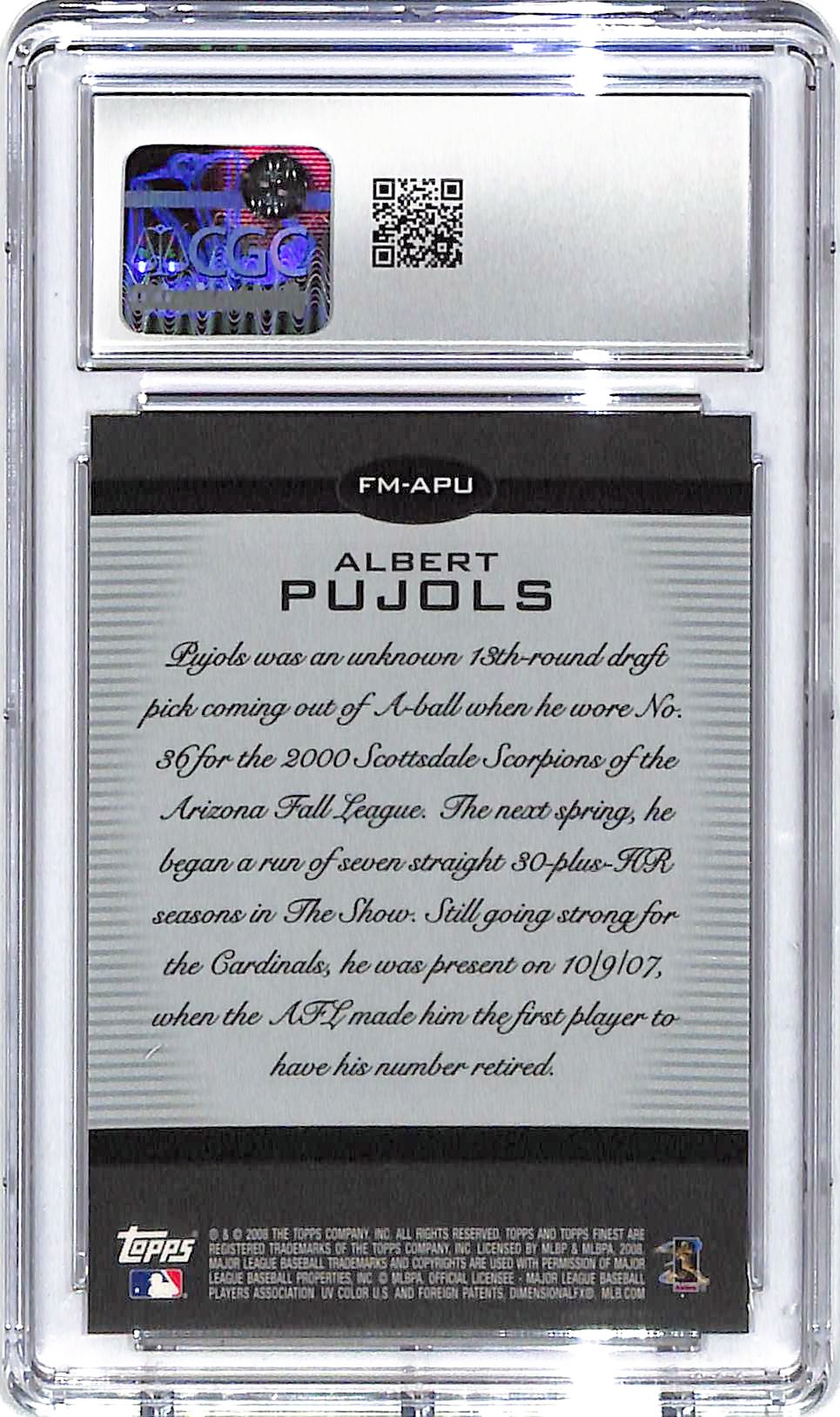 2008 Albert Pujols Topps Finest Moments Refractor #APU CGC Mint Plus 9.5