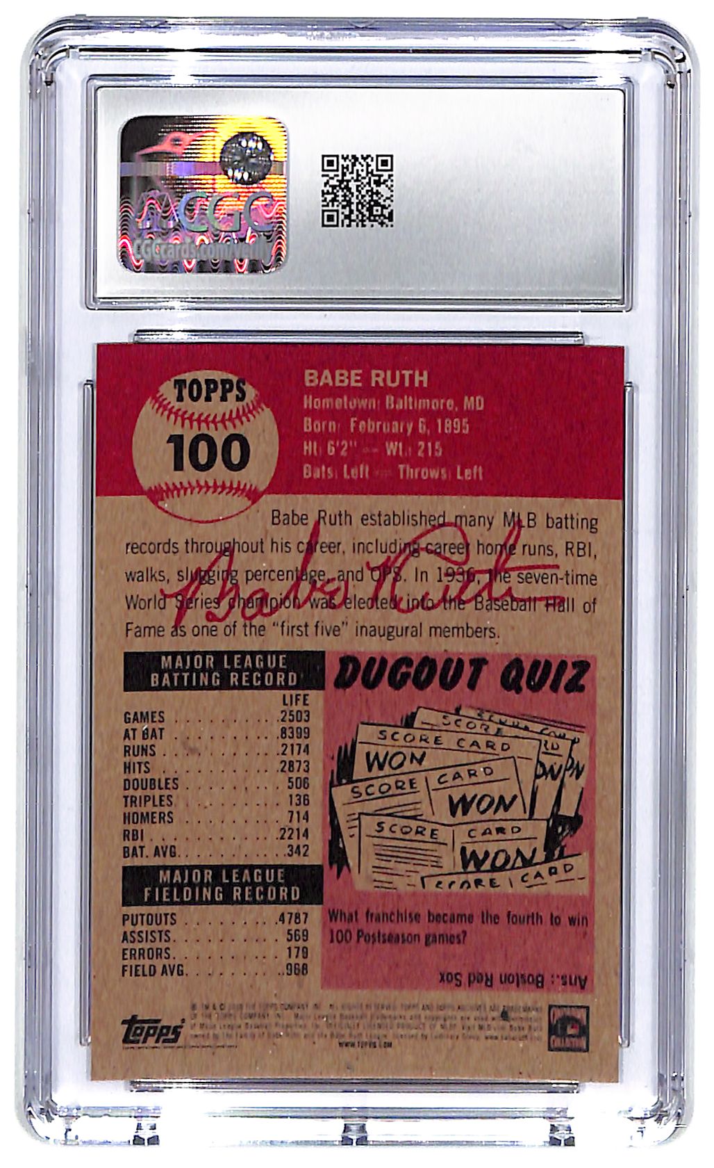 2018 Babe Ruth Topps Living Set - #100 CGC Mint Plus 9.5
