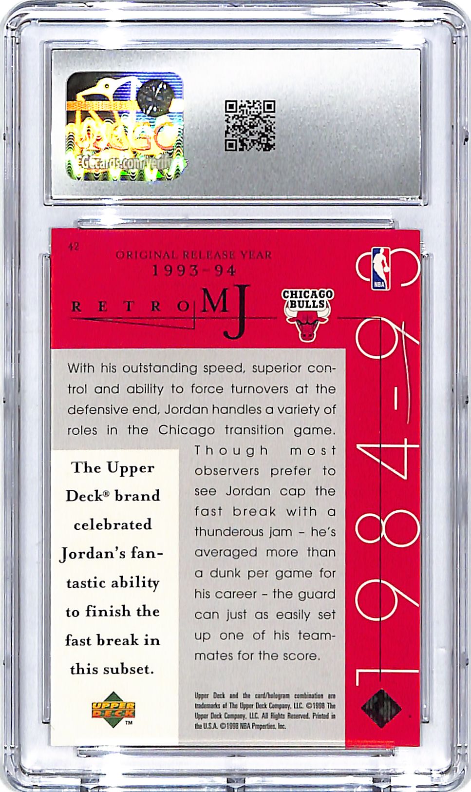 1998 Upper Deck MJ Career Collection Michael Jordan #42 CGC 10 Bulls