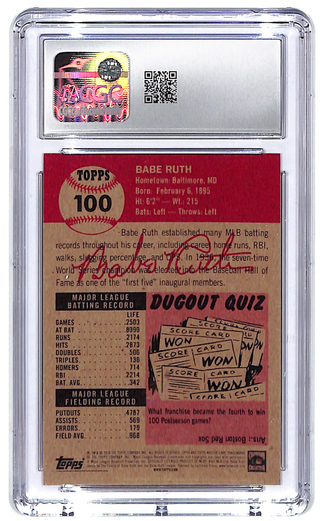 2018 Babe Ruth Topps Living Set - #100 CGC Gem Mint 10