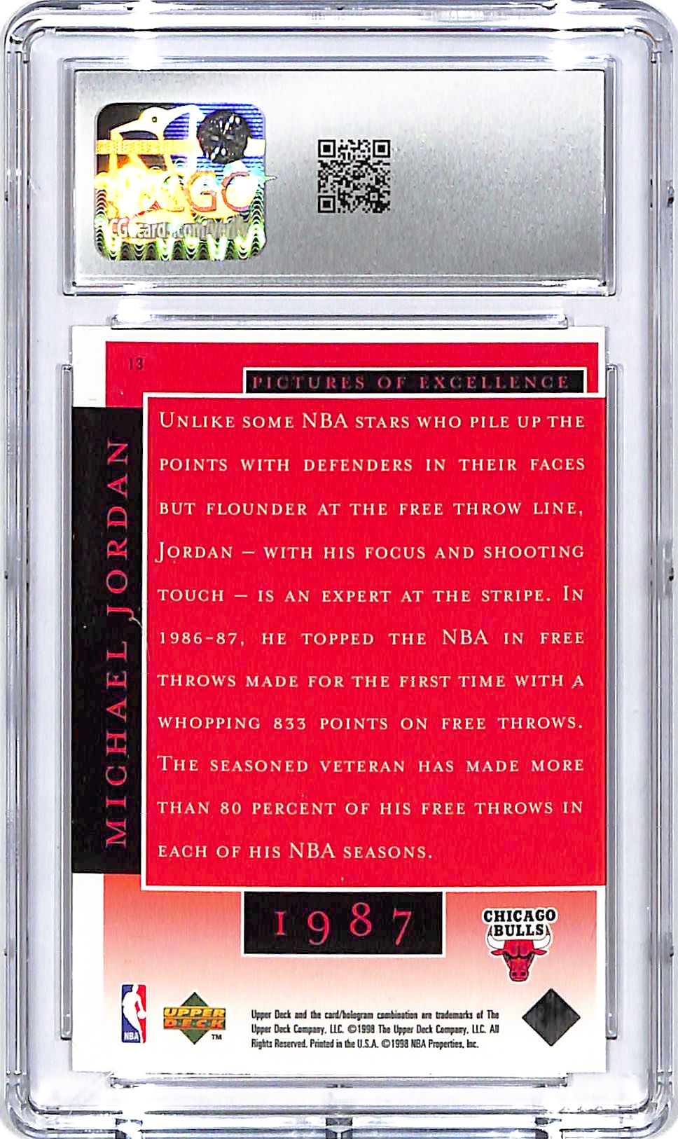 1998 Upper Deck MJ Career Collection Michael Jordan #13 CGC 10 Bulls