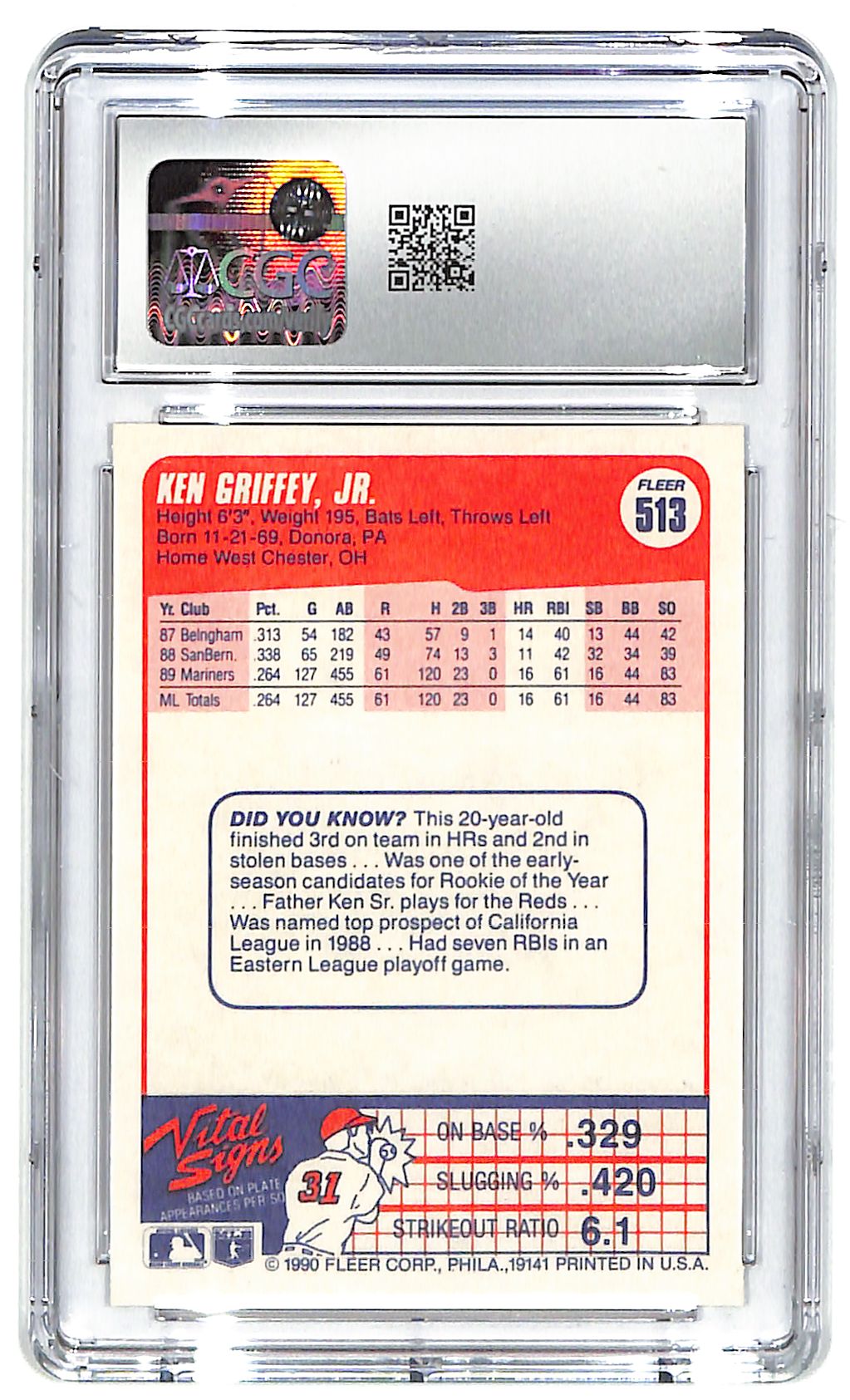 1990 Ken Griffey Jr. Fleer #513 CGC Mint Plus 9.5