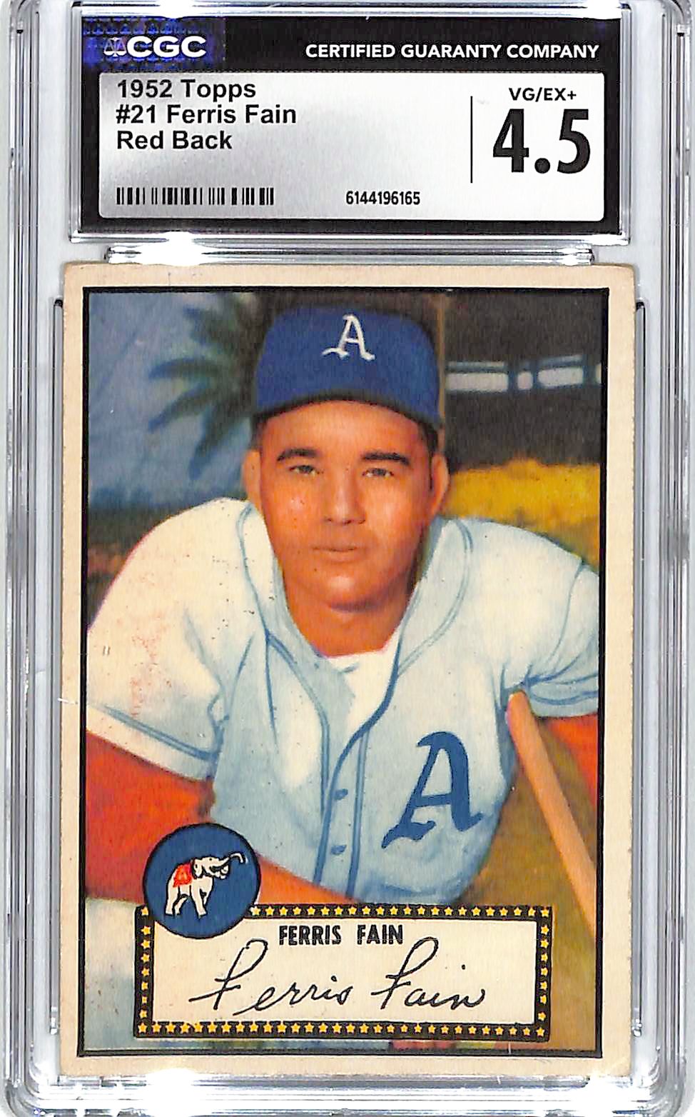 1952 Ferris Fain Topps Red Back #21 CGC Very Good 4.5