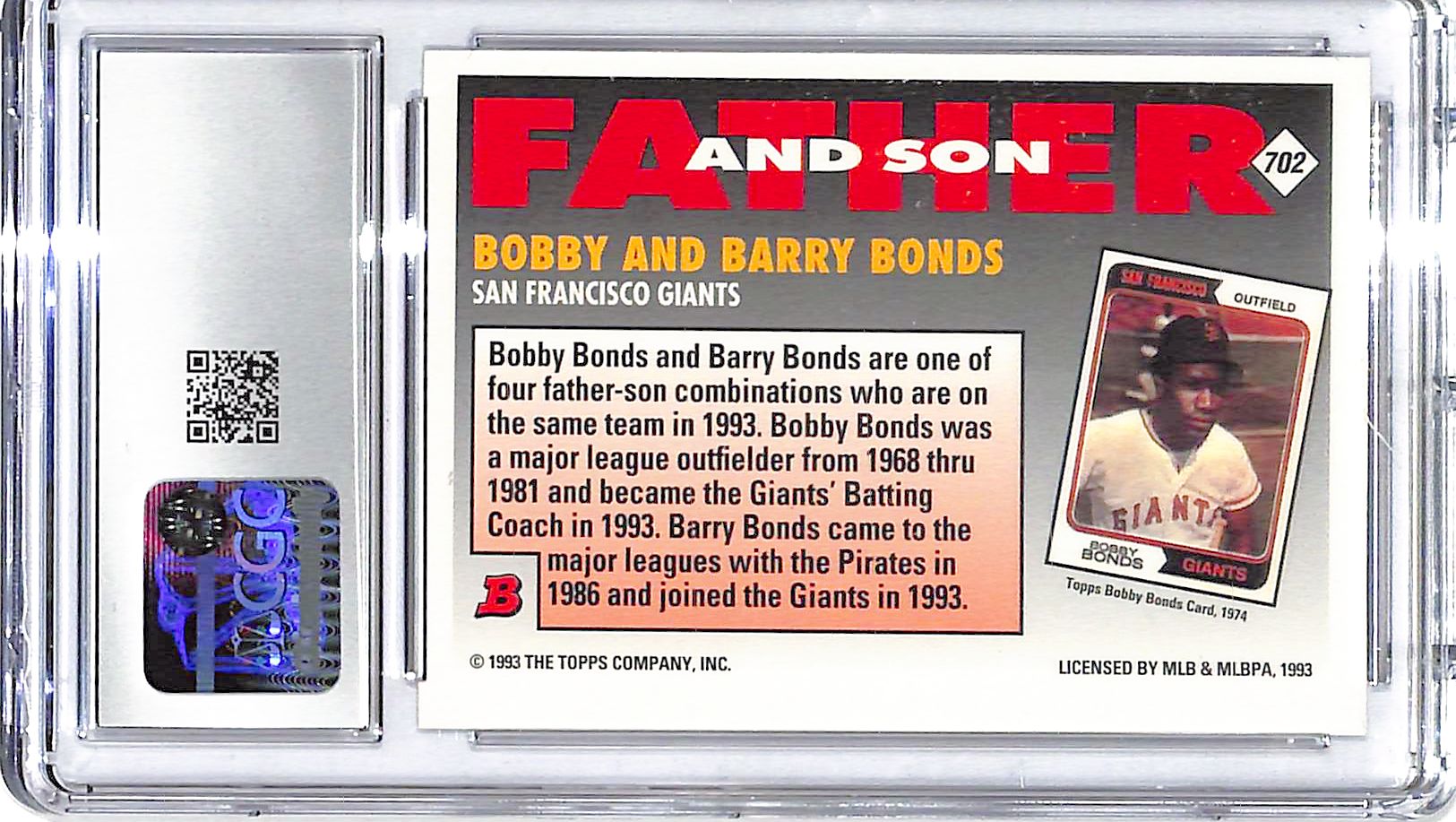 1993 Barry/Bobby Bonds Bowman Foil #702 CGC Gem Mint 10