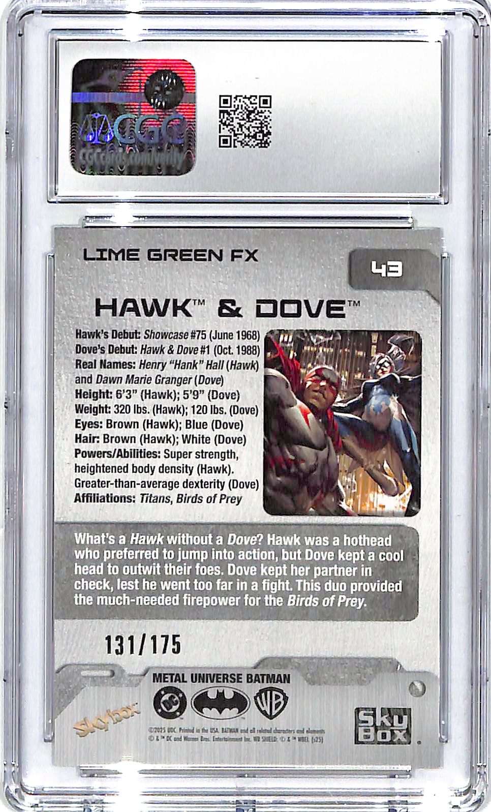 2025 Hawk & Dove UD Batman Metal Universe Lime Green FX #43 CGC Gem Mint 10