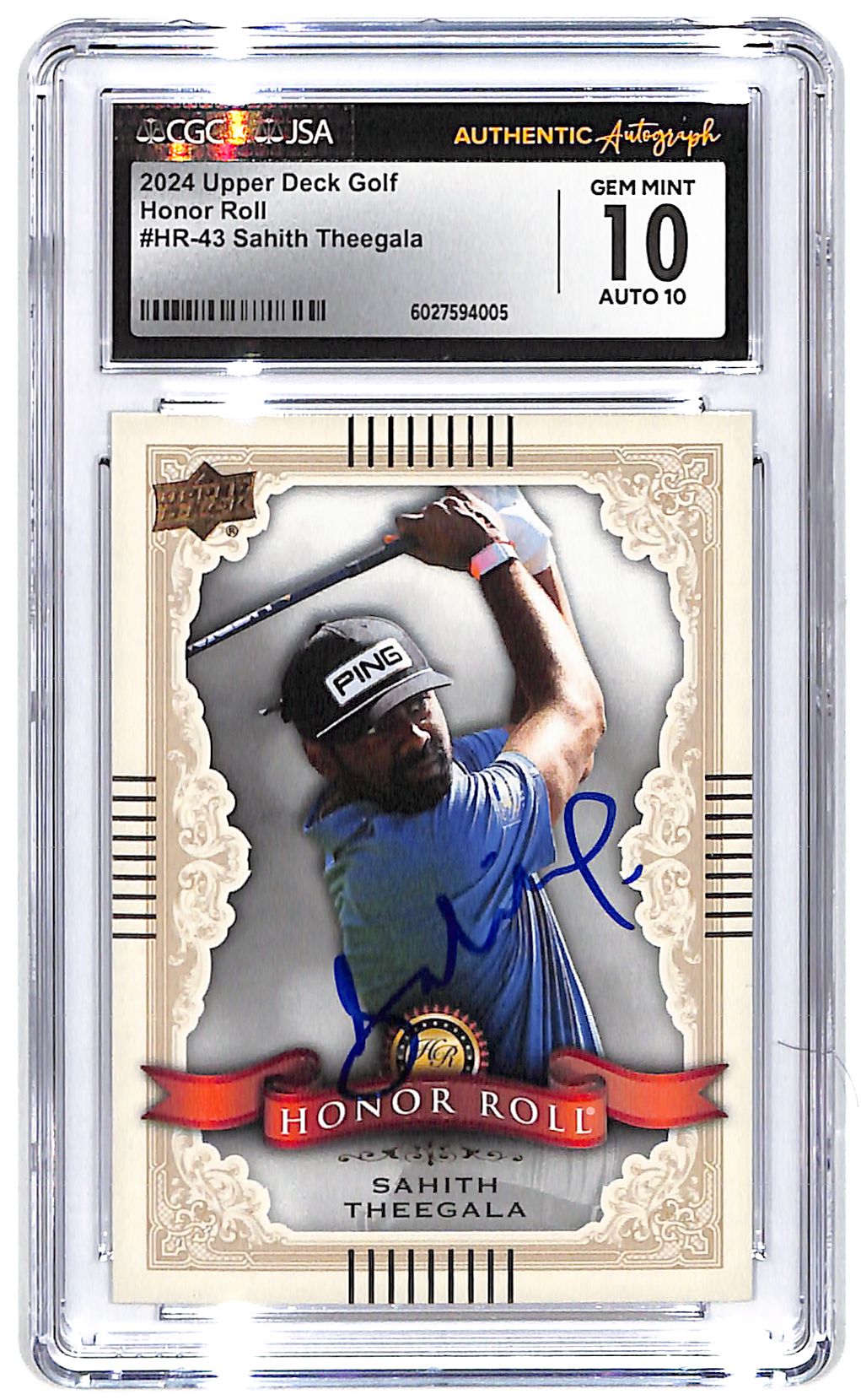 Signed 2024 UD Golf Sahith Theegala Honor Roll CGC 10/10 Auto