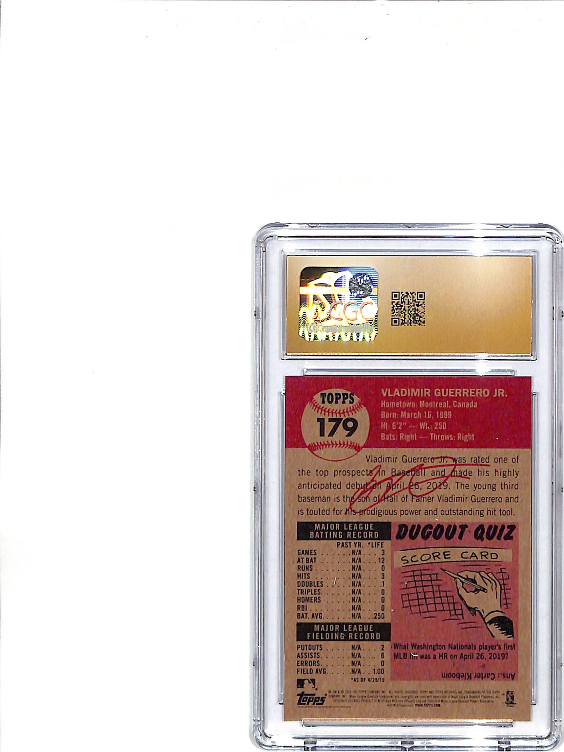 2019 Topps Living Set Vladimir Guerrero Jr Rookie RC #179 CGC 10 Pristine Blue Jays