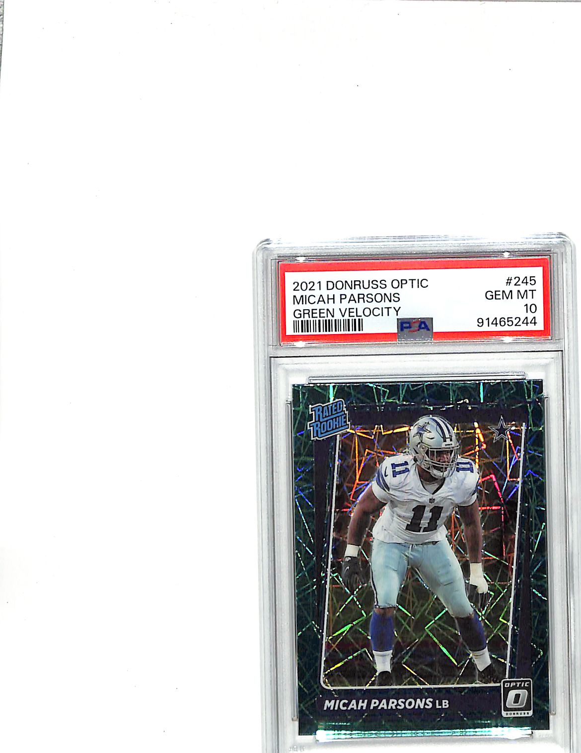 2021 Donruss Optic Micah Parsons Rookie Green Velocity #245 PSA 10 Cowboys