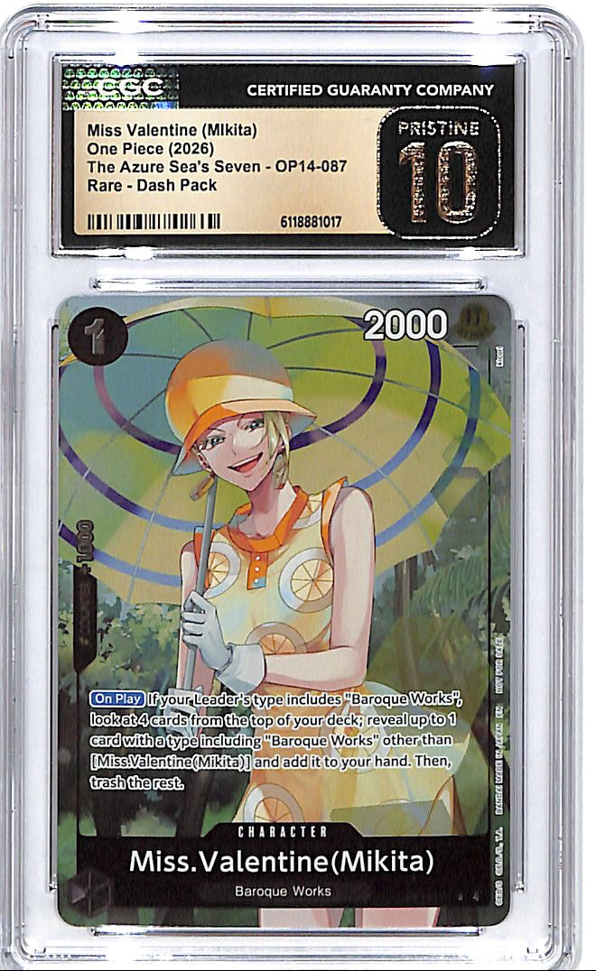 One Piece The Azure Sea's Seven OP14 Miss Valentine Mikita Rare Dash Pack 087 CGC 10 Pristine