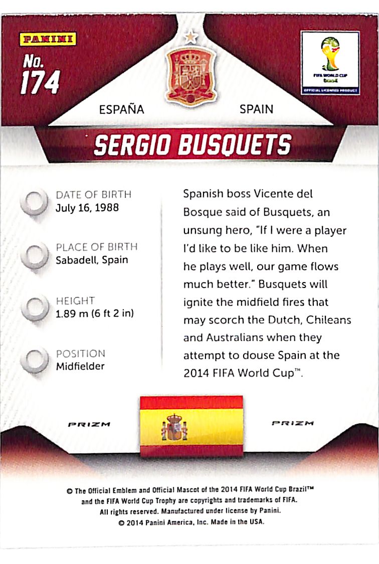 2014 Prizm World Cup Sergio Busquets #174 Red Yellow Pulsar Spain