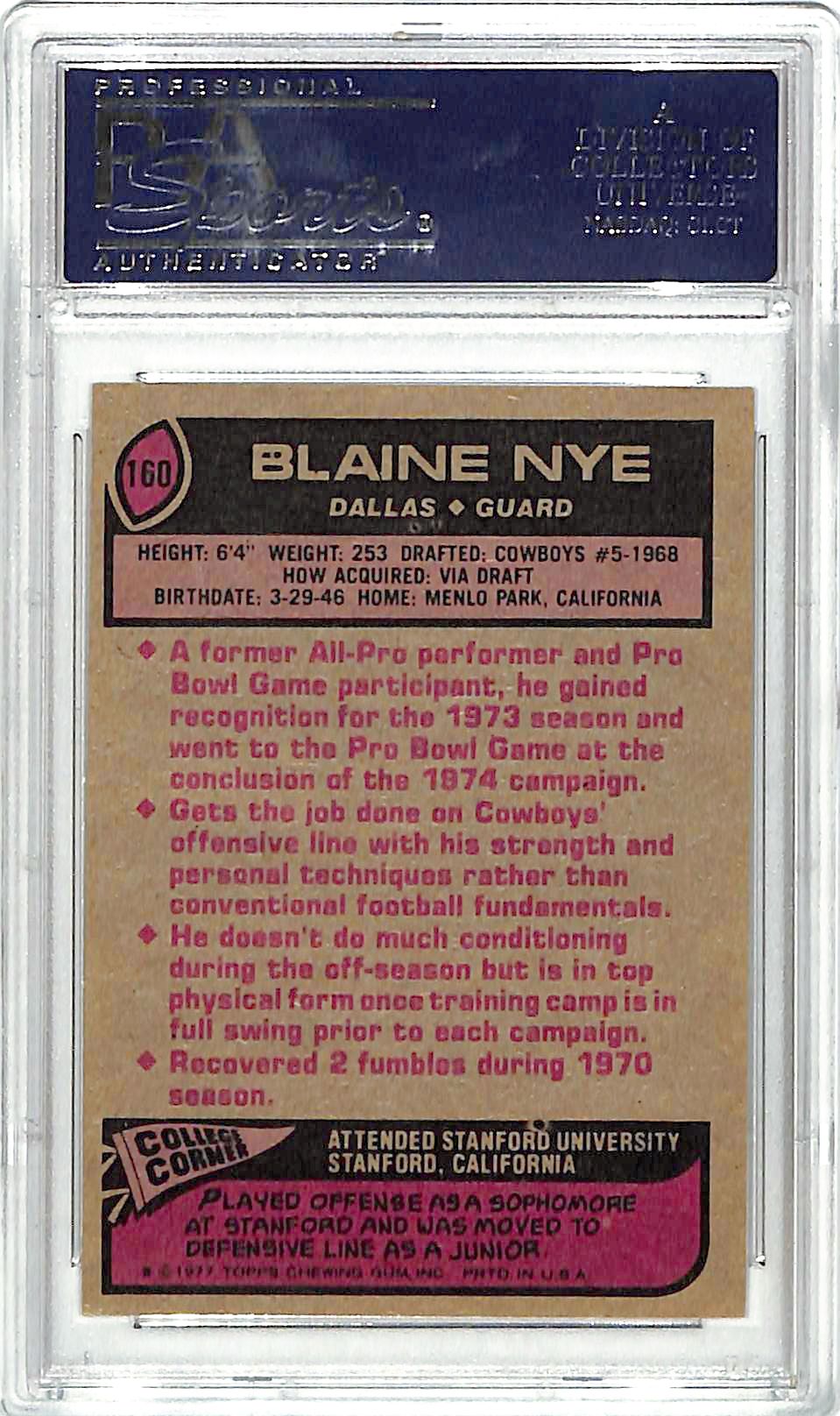 1977 Topps Blaine Nye All Pro #160 PSA 7 Cowboys