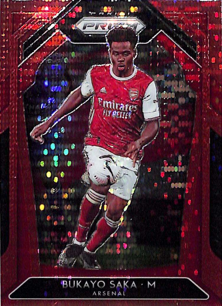 2020-21 Prizm Premier League Bukayo Saka Red Pulsar Breakaway Rookie RC #40 Arsenal