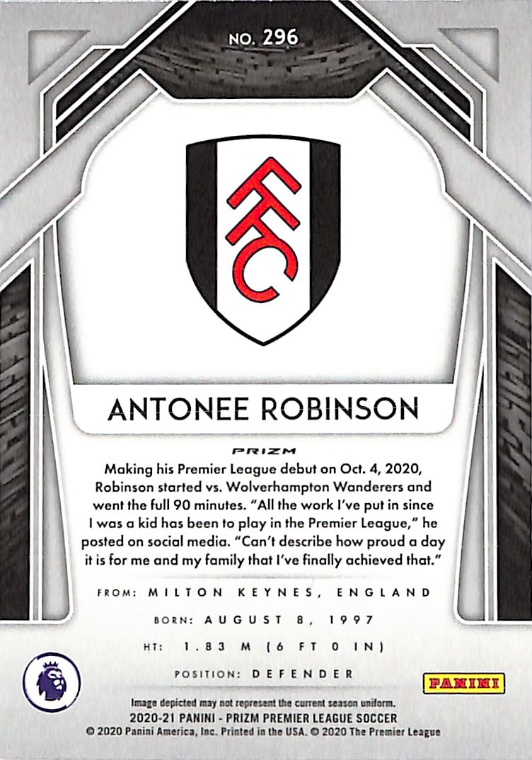2020-21 Prizm Premier League Antonee Robinson Rookie RC Silver #296 Fulham
