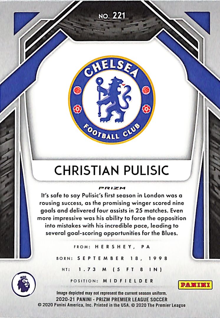 2002-21 Prizm Premier League Christian Pulisic Blue Pulsar #221 Chelsea