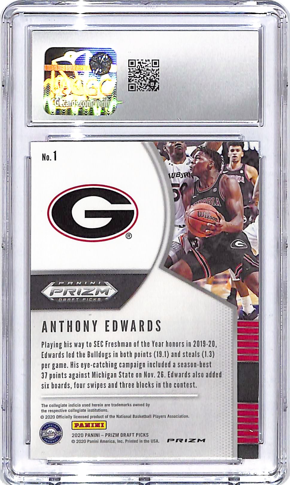 2020-21 Prizm Draft Anthony Edwards Rookie RC Pink Cracked Ice CGC 10