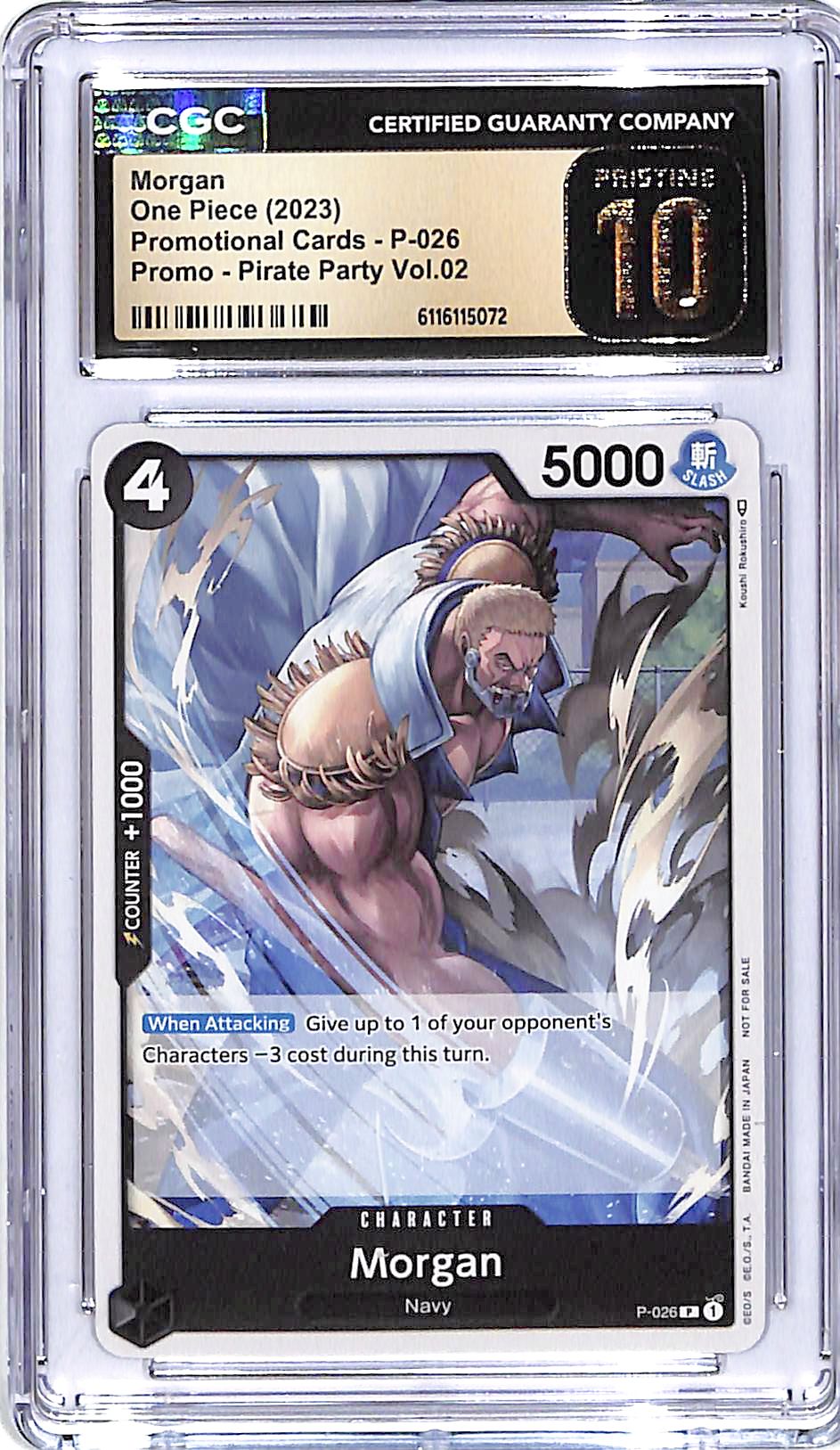 One Piece Promotional Cards Promo Pirate Party Vol 2 Morgan P-026 CGC 10 Pristine