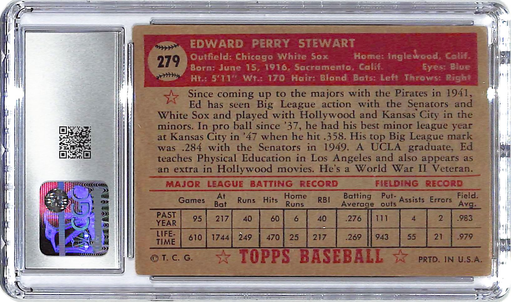 1952 Ed Stewart Topps #279 CGC Very Good 3.5