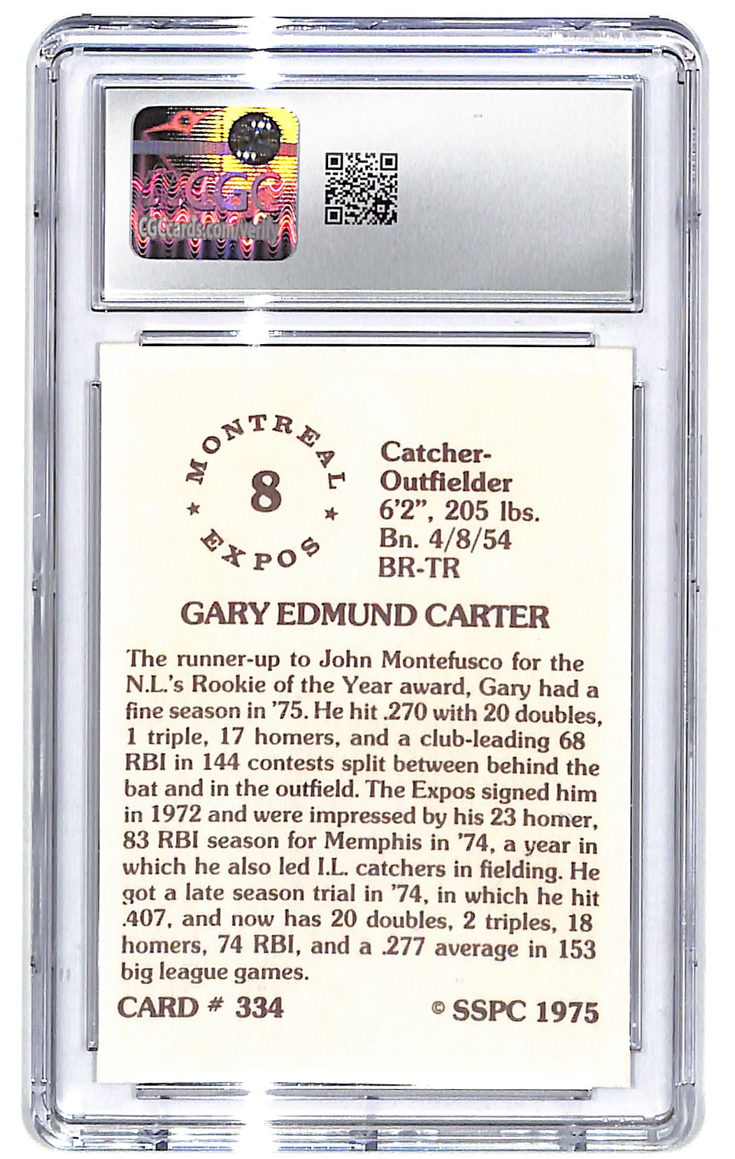 1976 Gary Carter SSPC - #334 CGC Near Mint 8
