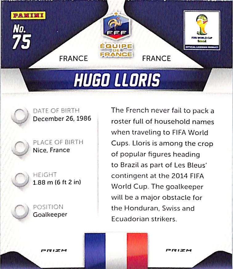 2014 Prizm World Cup Hugo Lloris Red White Blue Wave #75 France