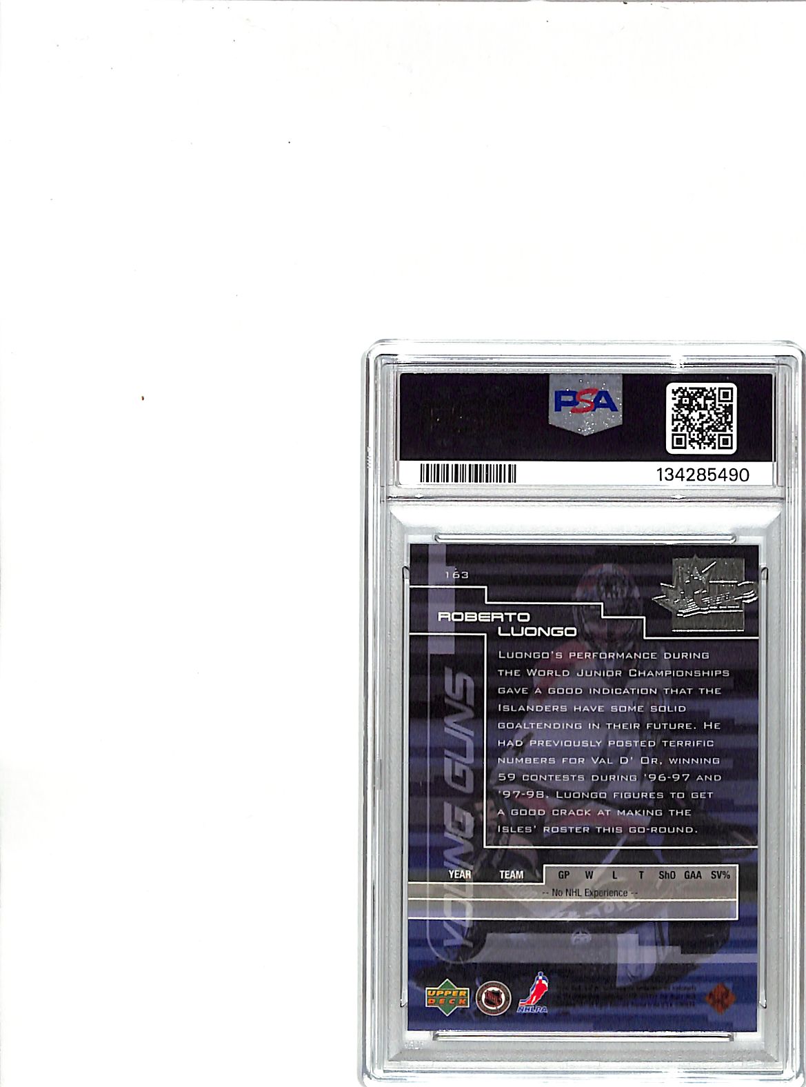 1999-00 Upper Deck Roberto Luongo Young Guns Rookie RC #163 PSA 8.5