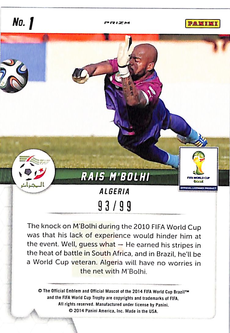 2014 Prizm World Cup Rais M'Bolhi Guardians Purple /99 #1 Algeria