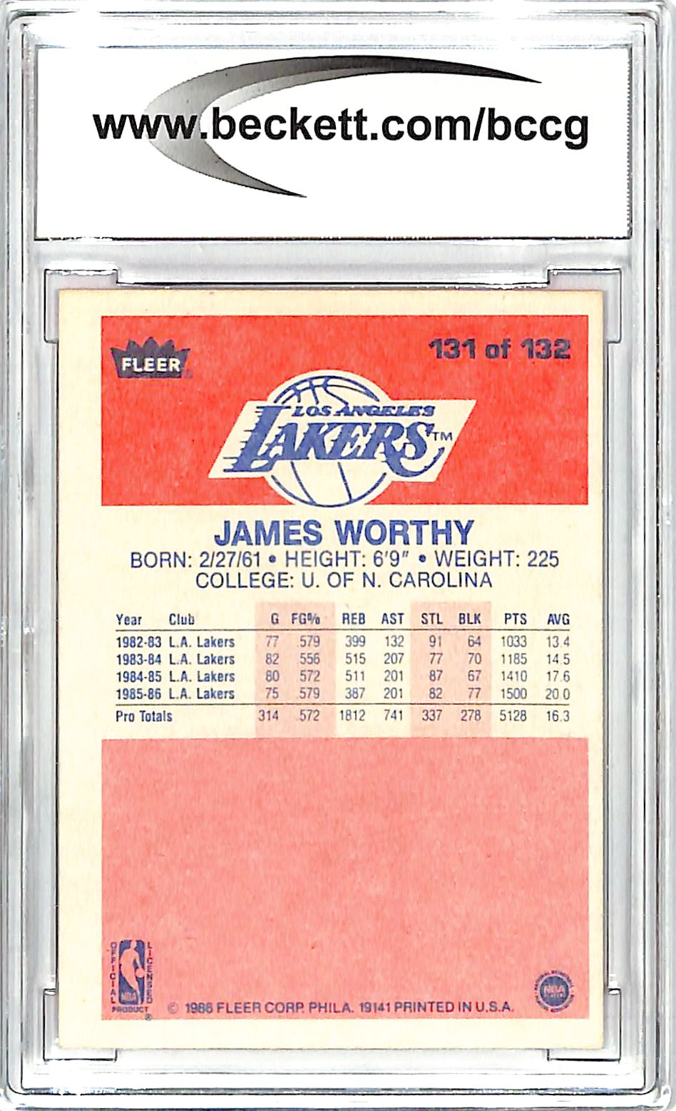 1986-87 Fleer James Worthy #131 BCCG 9 Los Angeles Lakers