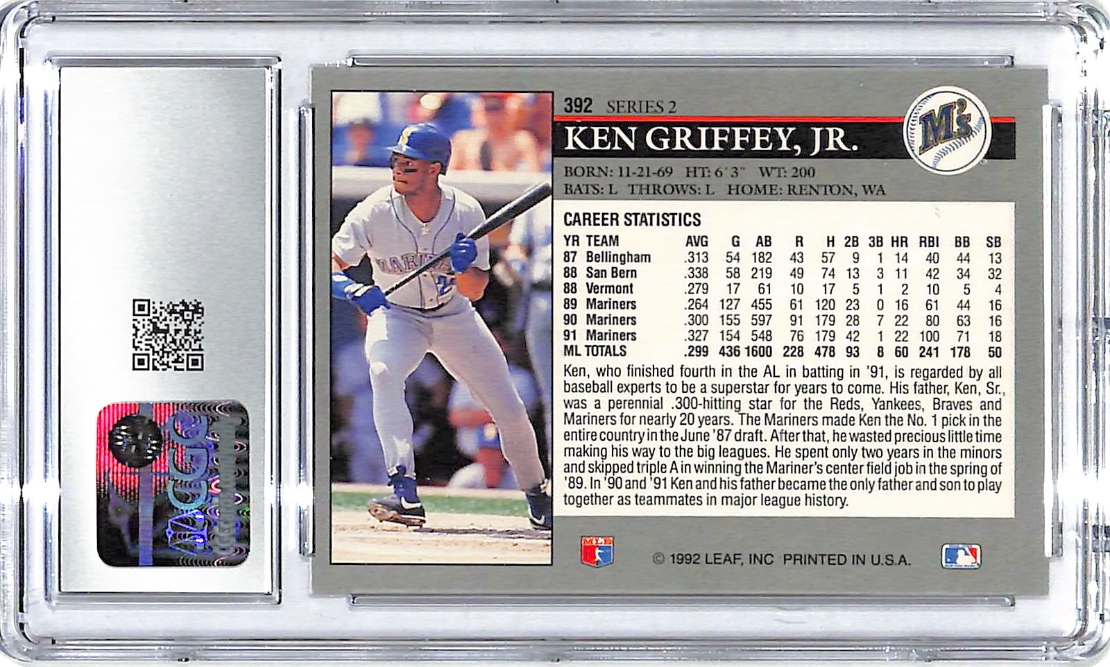 1992 Ken Griffey Jr. Leaf #392 CGC Gem Mint 10