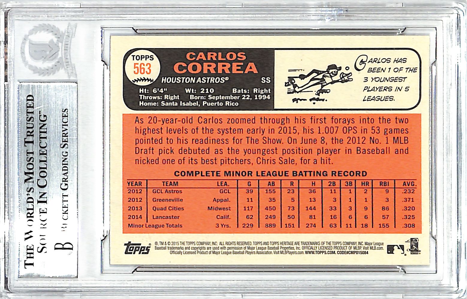 2015 Topps Heritage Carlos Correa Auto Autograph Rookie RC Beckett Authentic