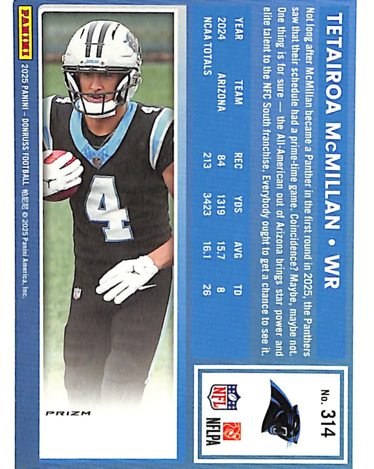 2025 Donruss Optic Tetairoa McMillan Rated Rookie RC Football Emoji Panthers