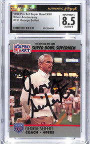 1990 Pro Set Super Bowl XXV George Seifert Silver Anniversary Auto Autograph CGC 8.5