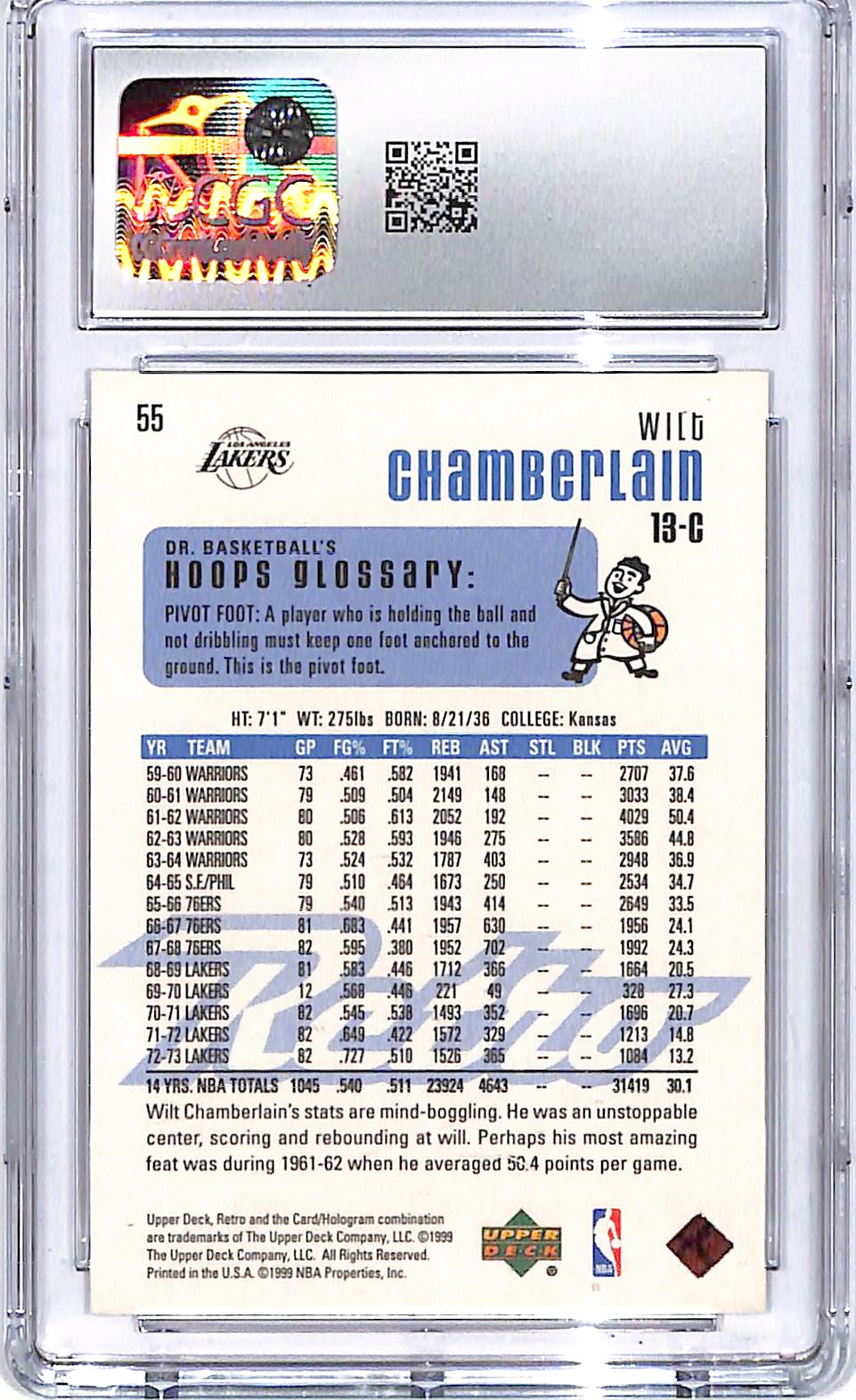 1999-00 Upper Deck Retro Wilt Chamberlain #55 CGC 9.5 Lakers