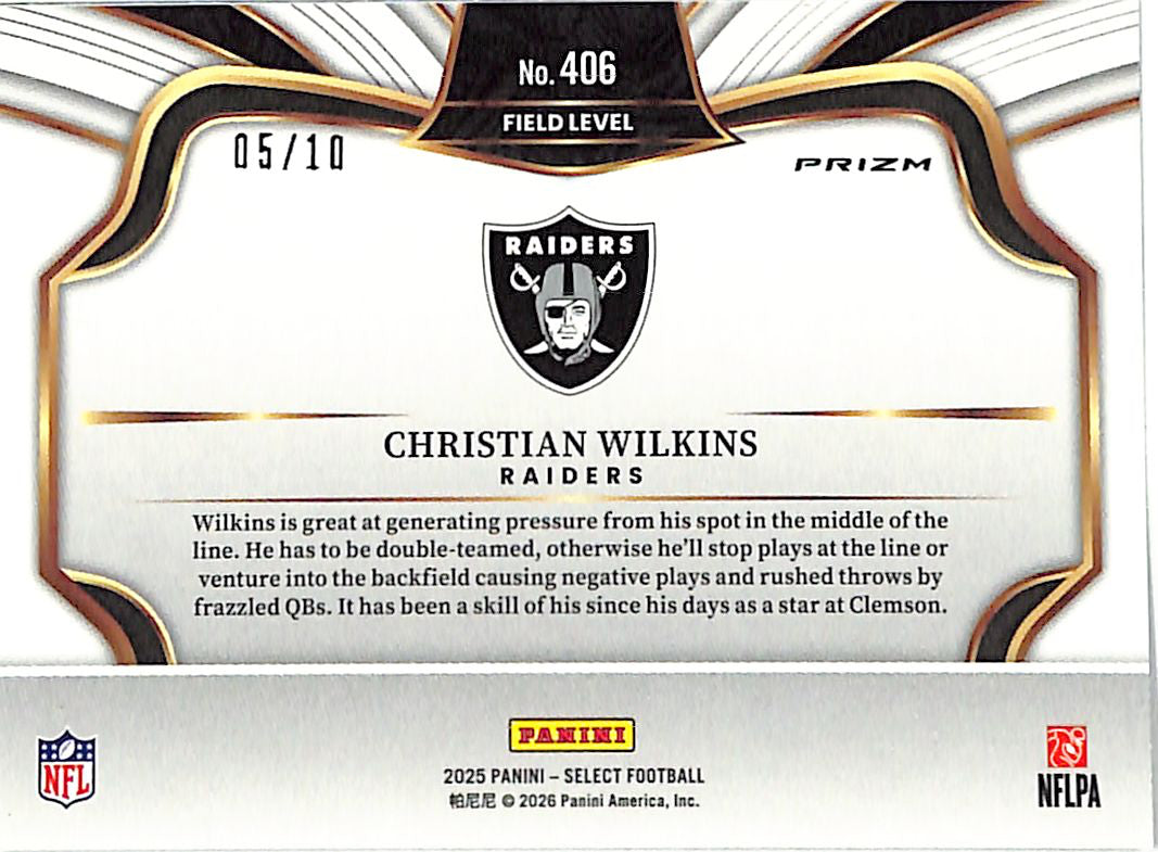 2025 Select Christian Wilkins Gold Field Level /10 Raiders